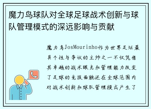 魔力鸟球队对全球足球战术创新与球队管理模式的深远影响与贡献 魔力鸟球队对全球足球战术创新与球队管理模式的深远影响与贡献